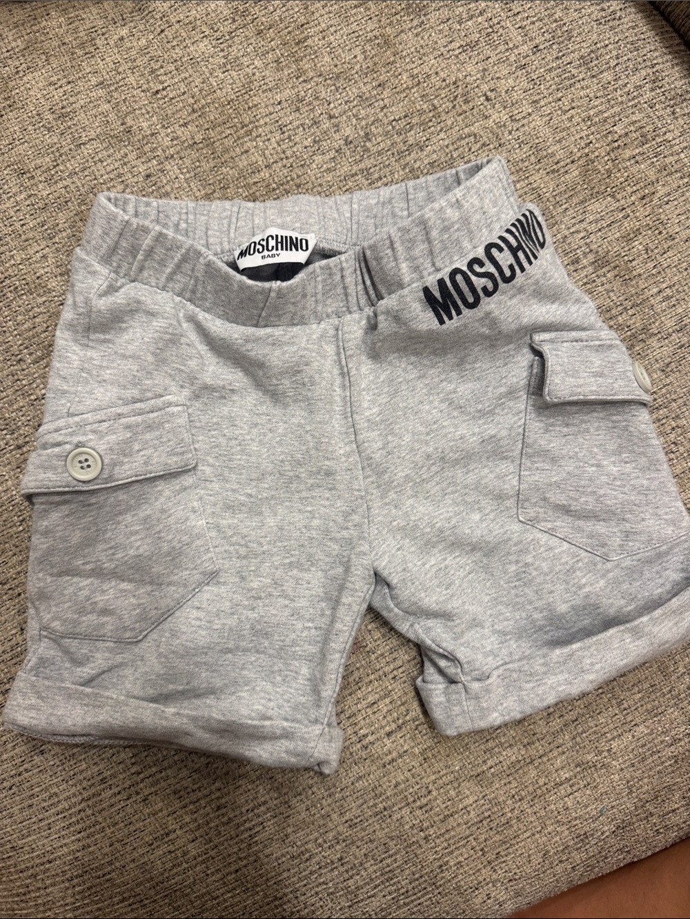 Moschino Kids Light Gray Logo Waistband Cargo Shorts